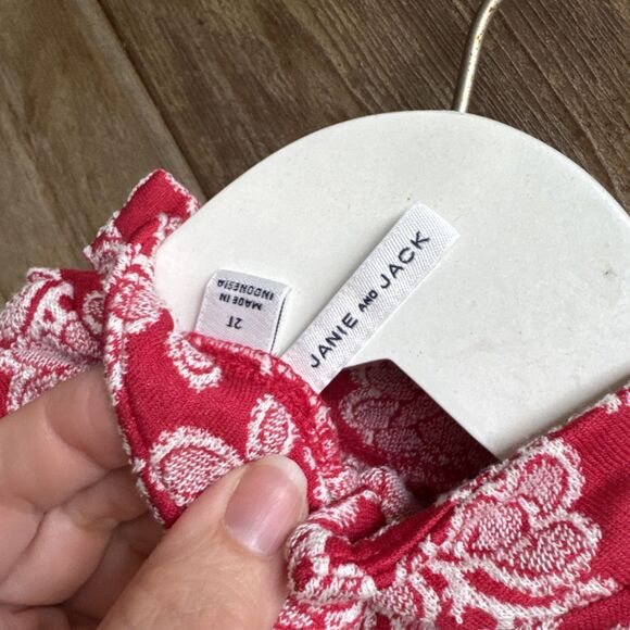 Janie and Jack Bradbury Red Floral Jacquard Dress Bow Neck Girls Size 2t - Picture 5 of 5